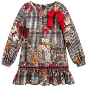 🌹 ROSALITA SENORITAS 🌹 Long Sleeve Check Teddy Bear Dress - [12 Months]